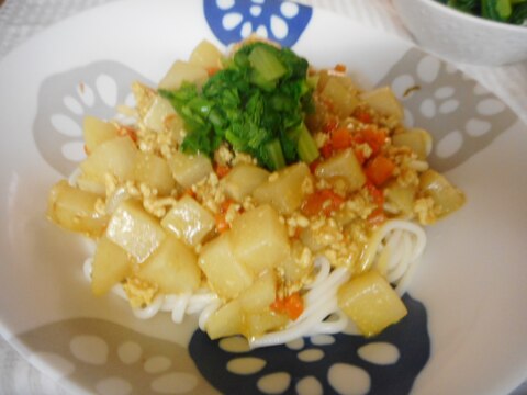 カブとひき肉のカレーそぼろあんかけうどん